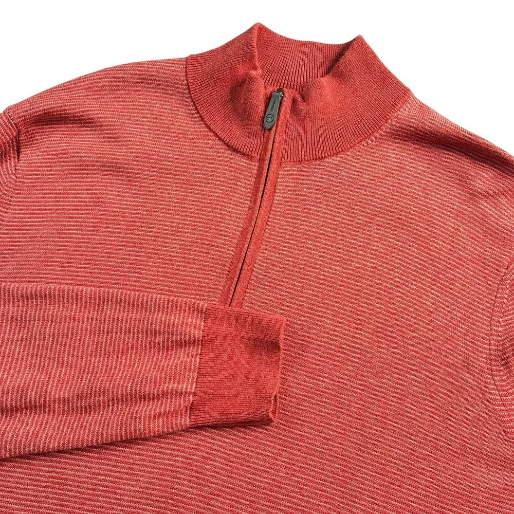 Vineyard Vines Thaxter Stripe‎ Quarter-Zip Sweater Rust Red Size Large Mock Neck